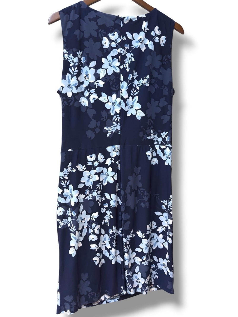 Chaps | NWOT Navy Floral Ruched Ruffle Sleeveless Twist-Detail Sheath Dress (XL) - Picture 7 of 14